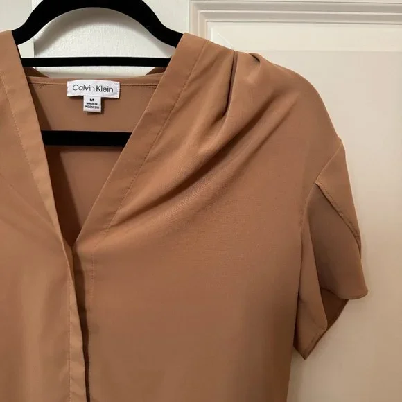 Short Sleeve Tan Blouse - Picture 4 of 7